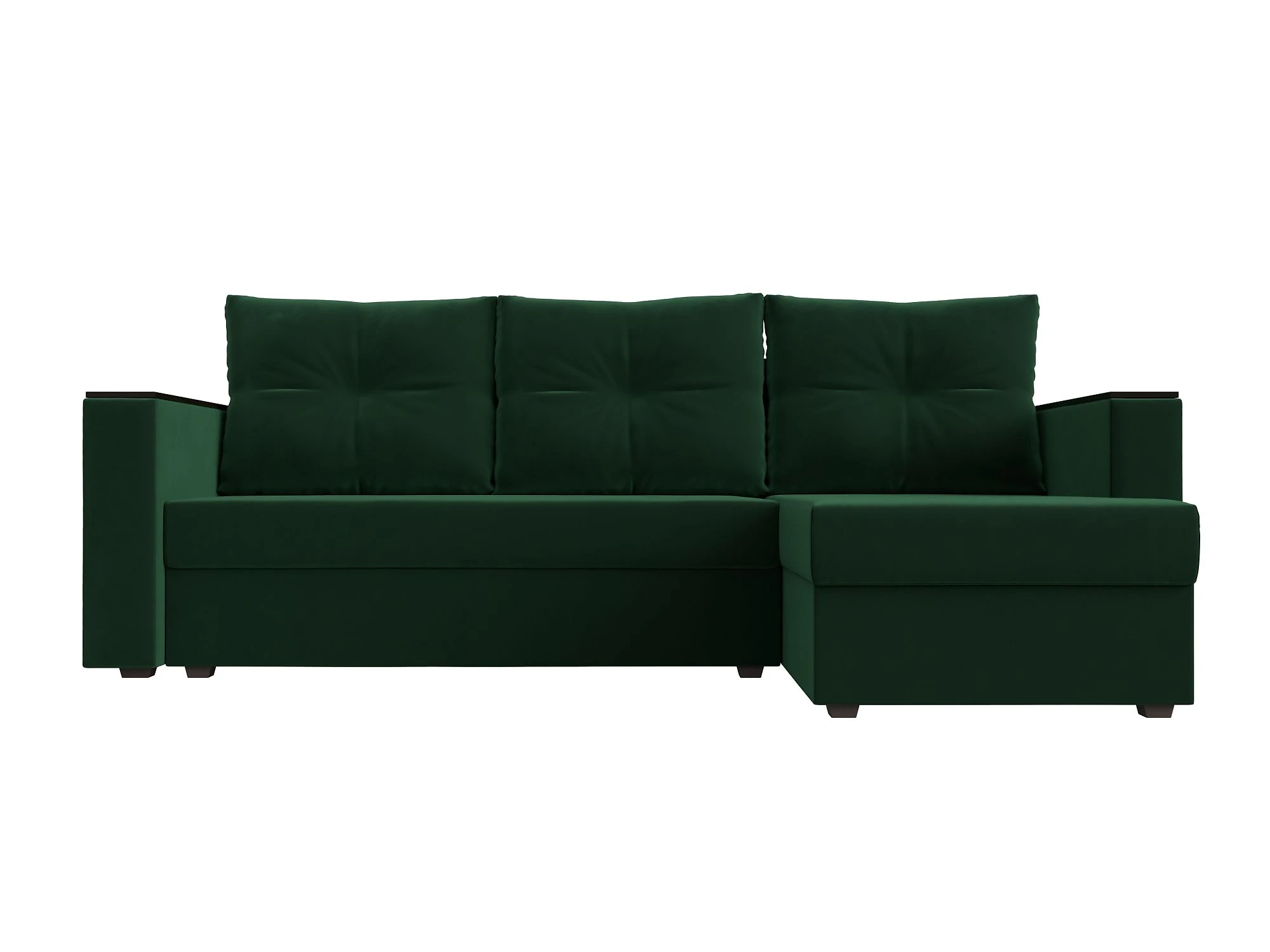 Угловой диван изумрудный Атланта Лайт Плюш без стола Дизайн 4